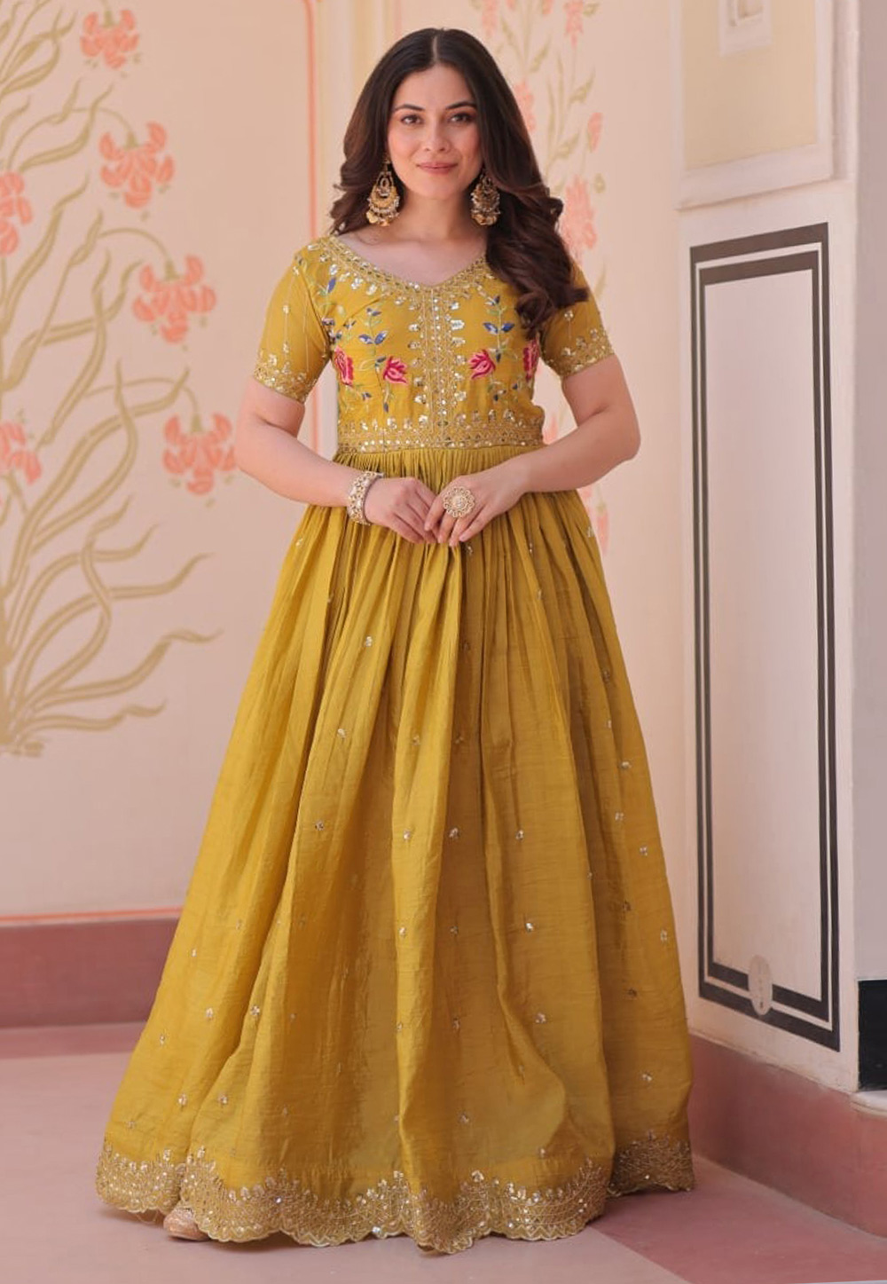 Mustard Art Silk Gown 311122