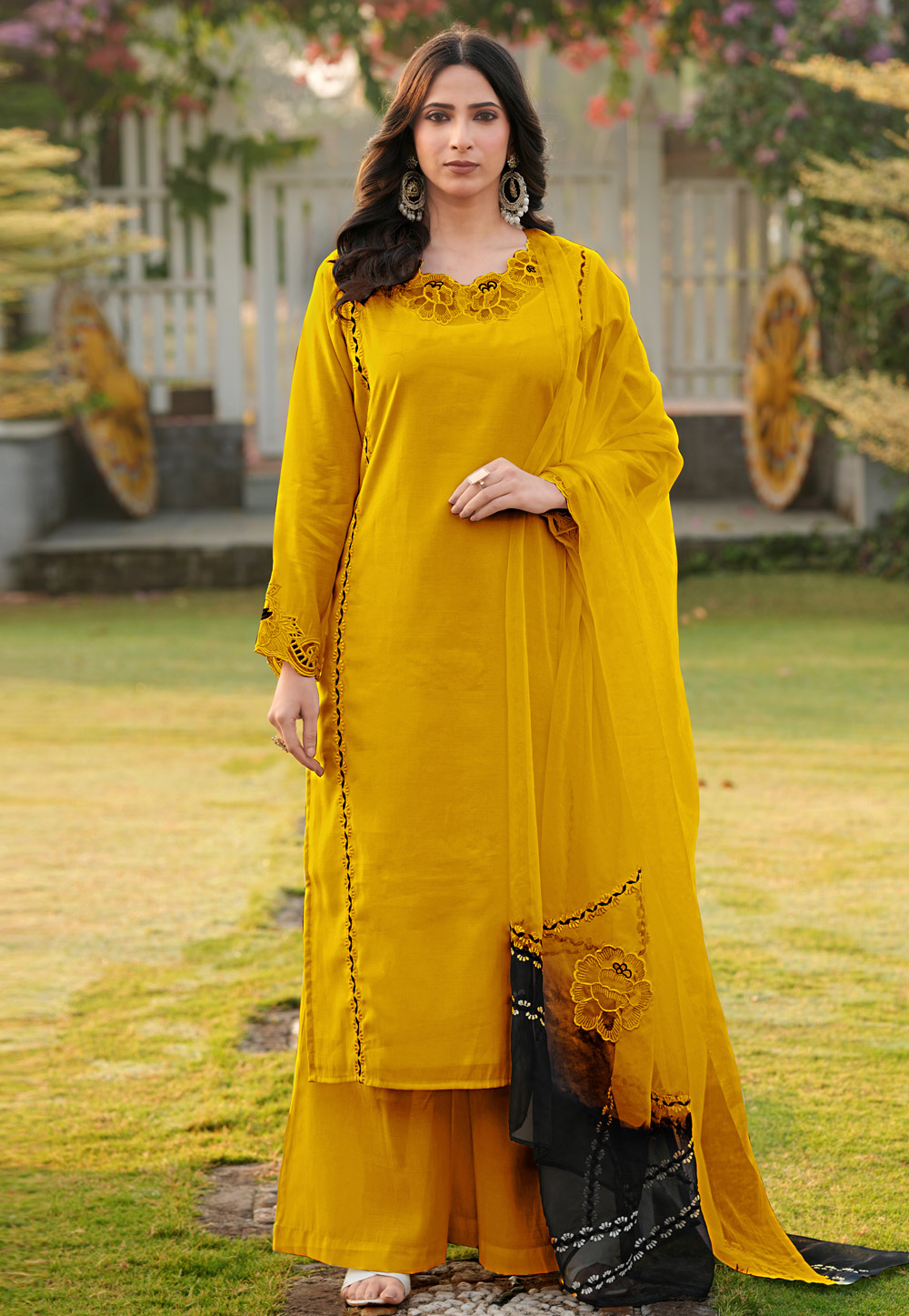 Mustard Art Silk Readymade Pakistani Suit 325047