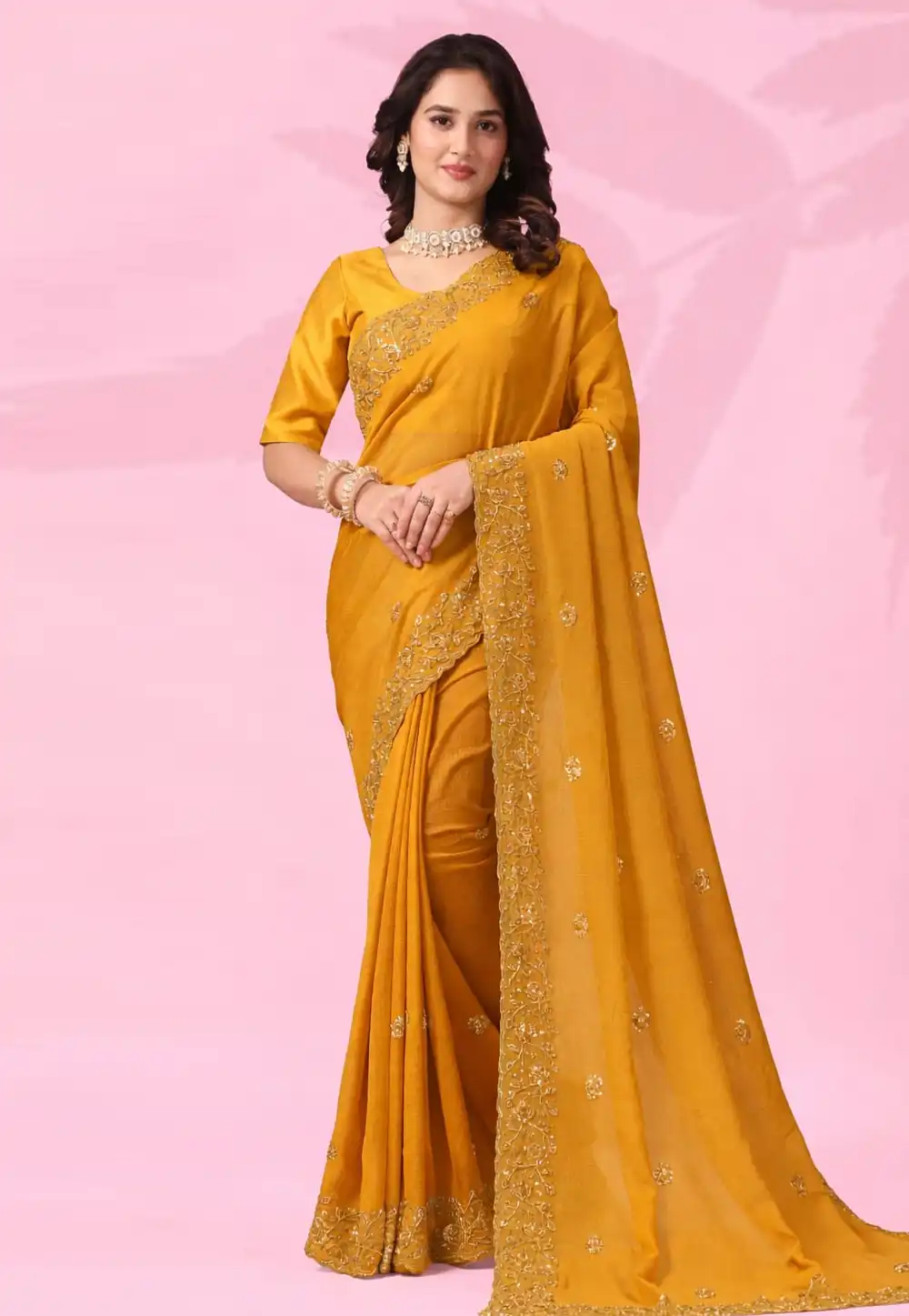 Mustard Art Silk Saree With Blouse 326538