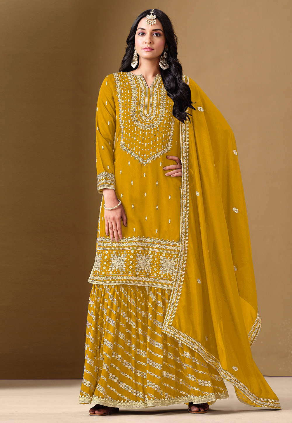 Mustard Art Silk Sharara Suit 306890
