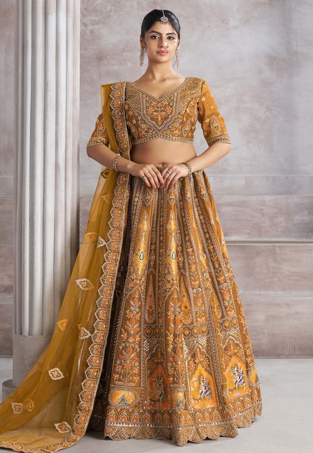 Mustard Banarasi Silk Lehenga Choli 309007
