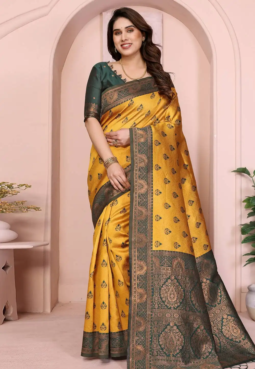 Mustard Banarasi Silk Saree 314436