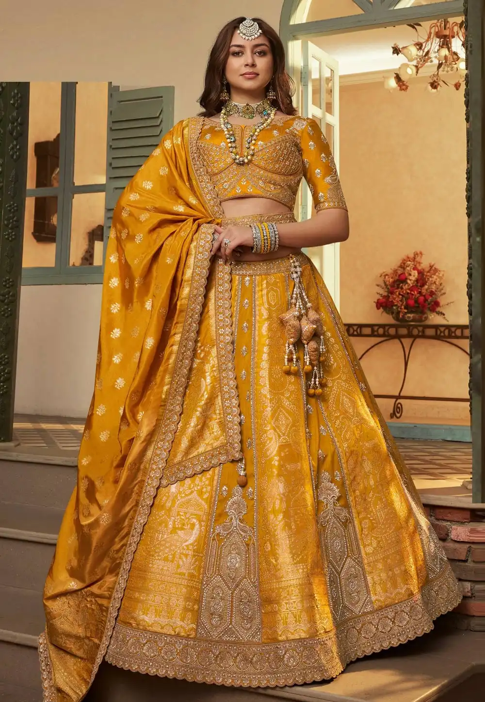 Mustard Banarasi Silk Wedding Lehenga Choli 323929