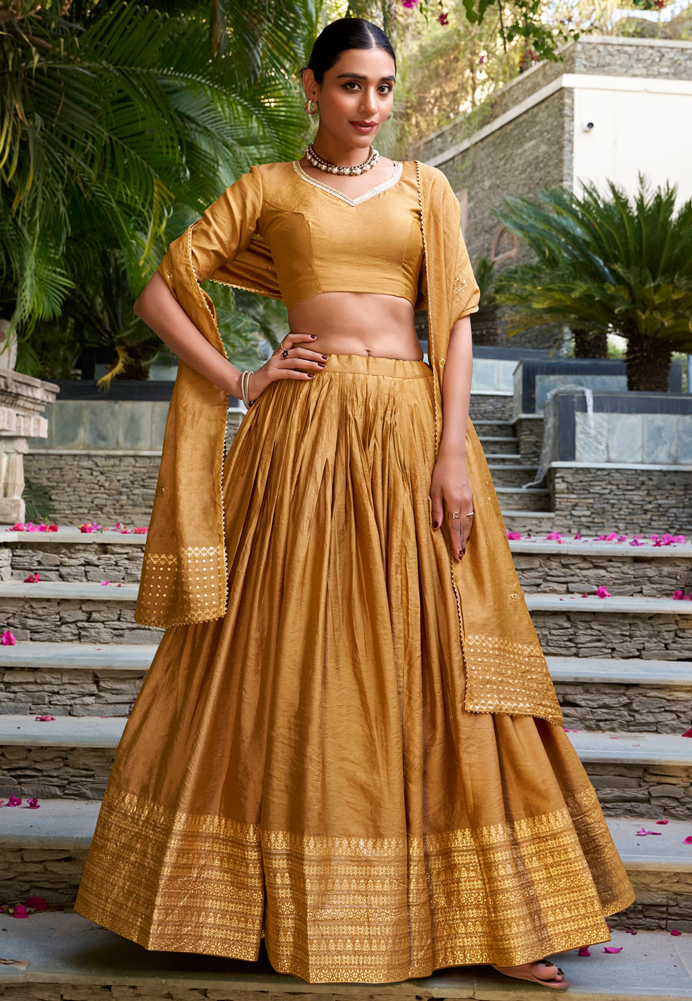 Mustard Chanderi Lehenga Choli 307854