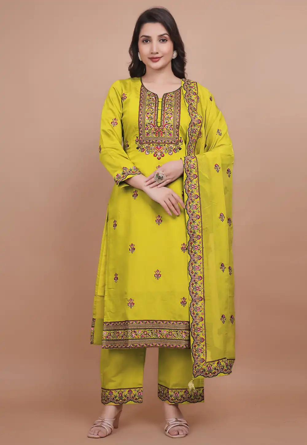 Mustard Chanderi Silk Readymade Palazzo Suit 313717