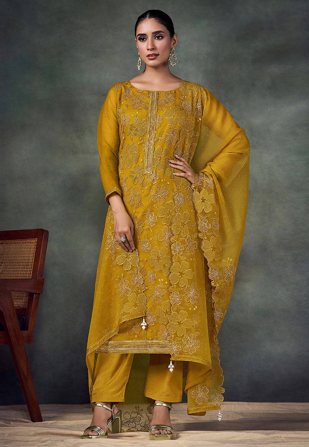 Mustard Chiffon Pakistani Suit 324811