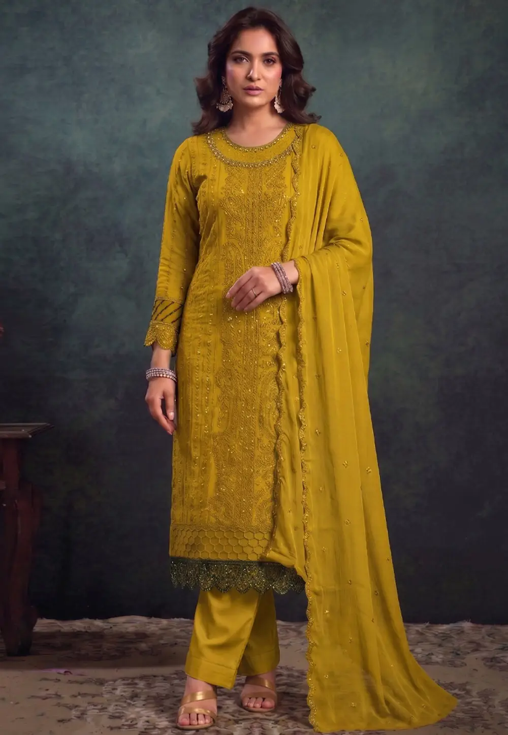 Mustard Chiffon Pakistani Suit 332909