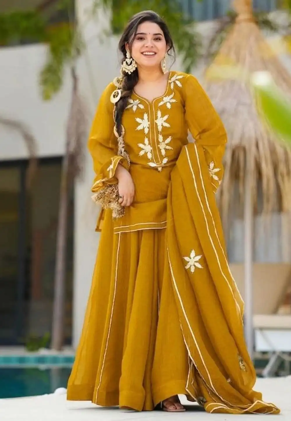 Mustard Chiffon Readymade Palazzo Suit 328126