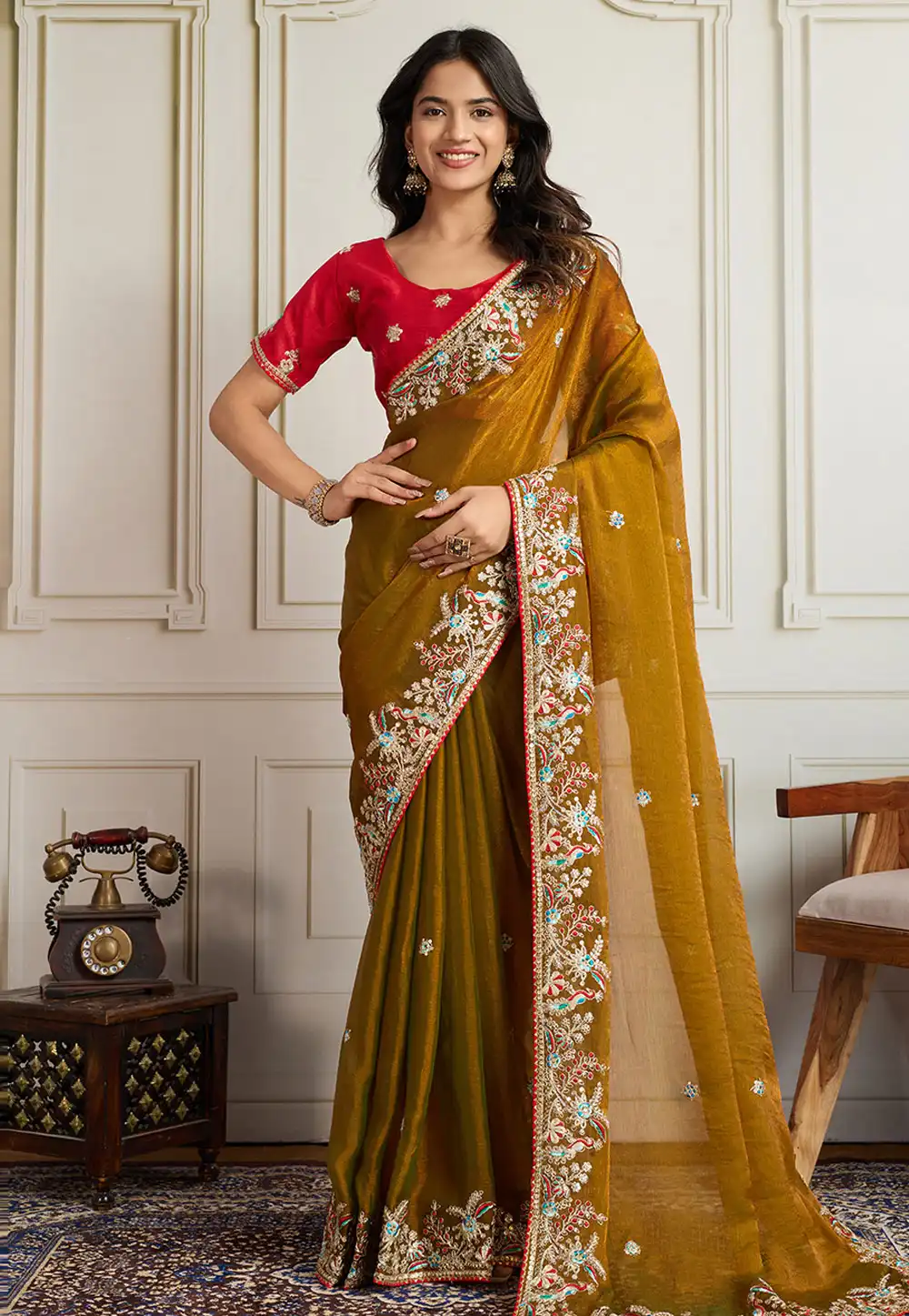 Mustard Chiffon Saree With Blouse 316184