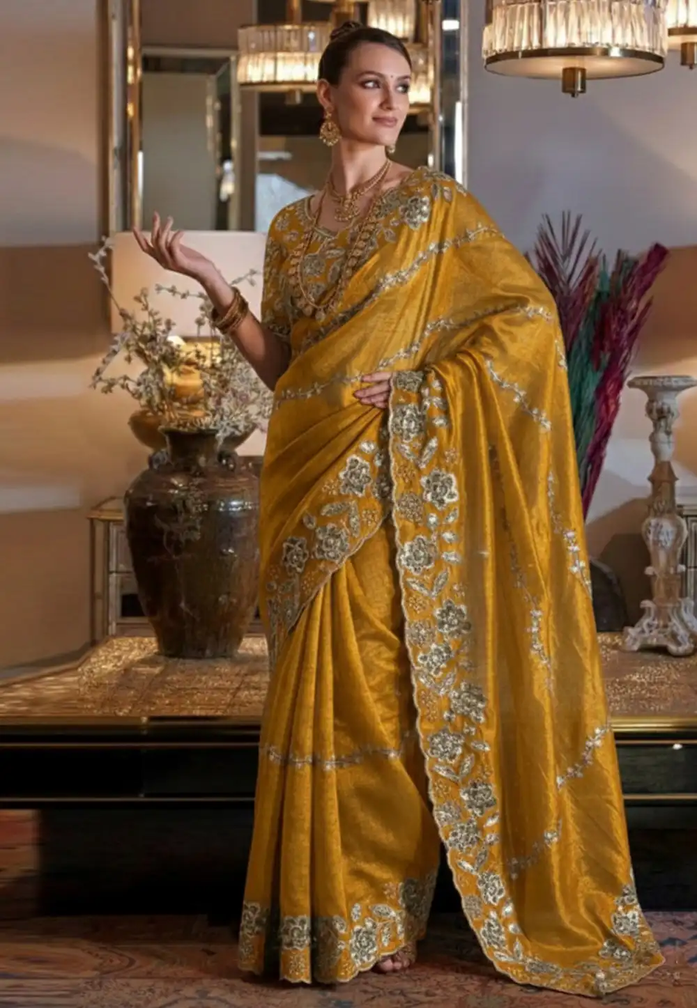 Mustard Chiffon Saree With Blouse 330050
