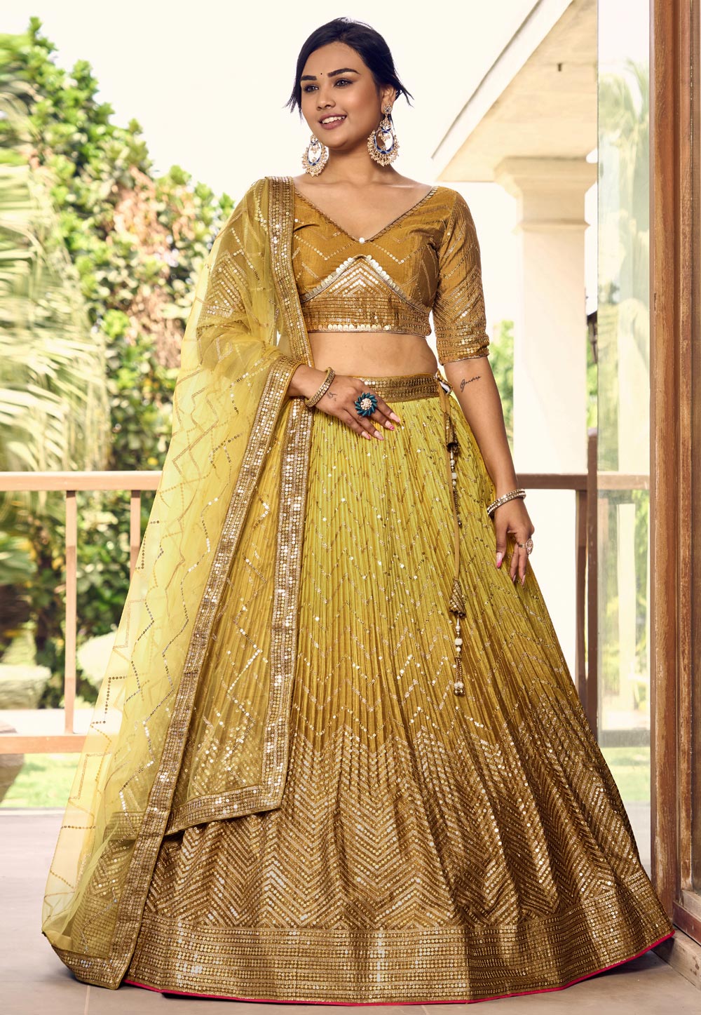 Mustard Chinon Lehenga Choli 284848