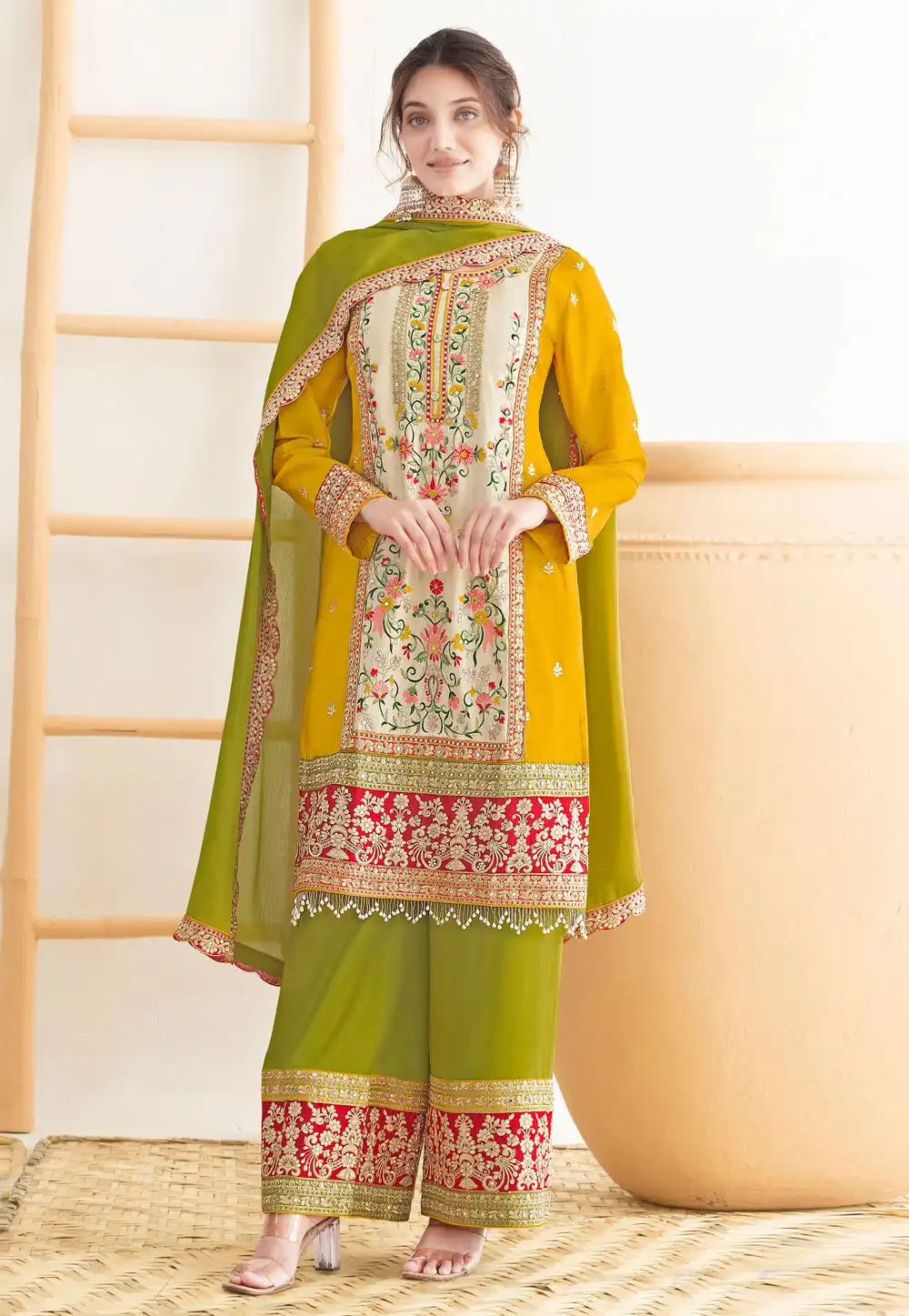 Mustard Chinon Pakistani Suit 320509