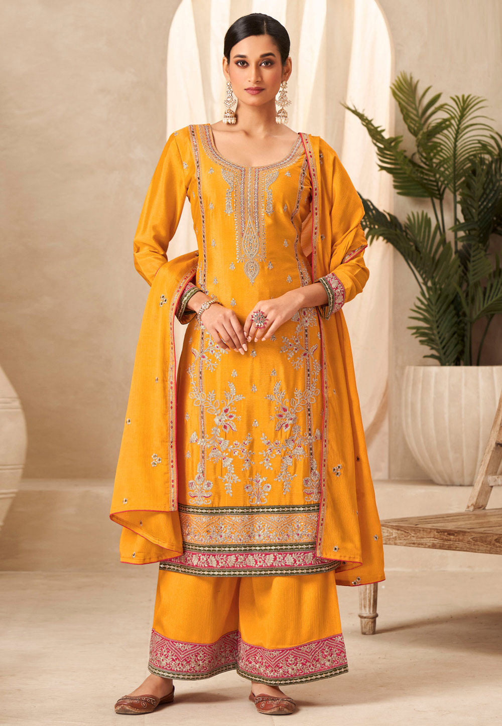 Mustard Chinon Palazzo Suit 283297