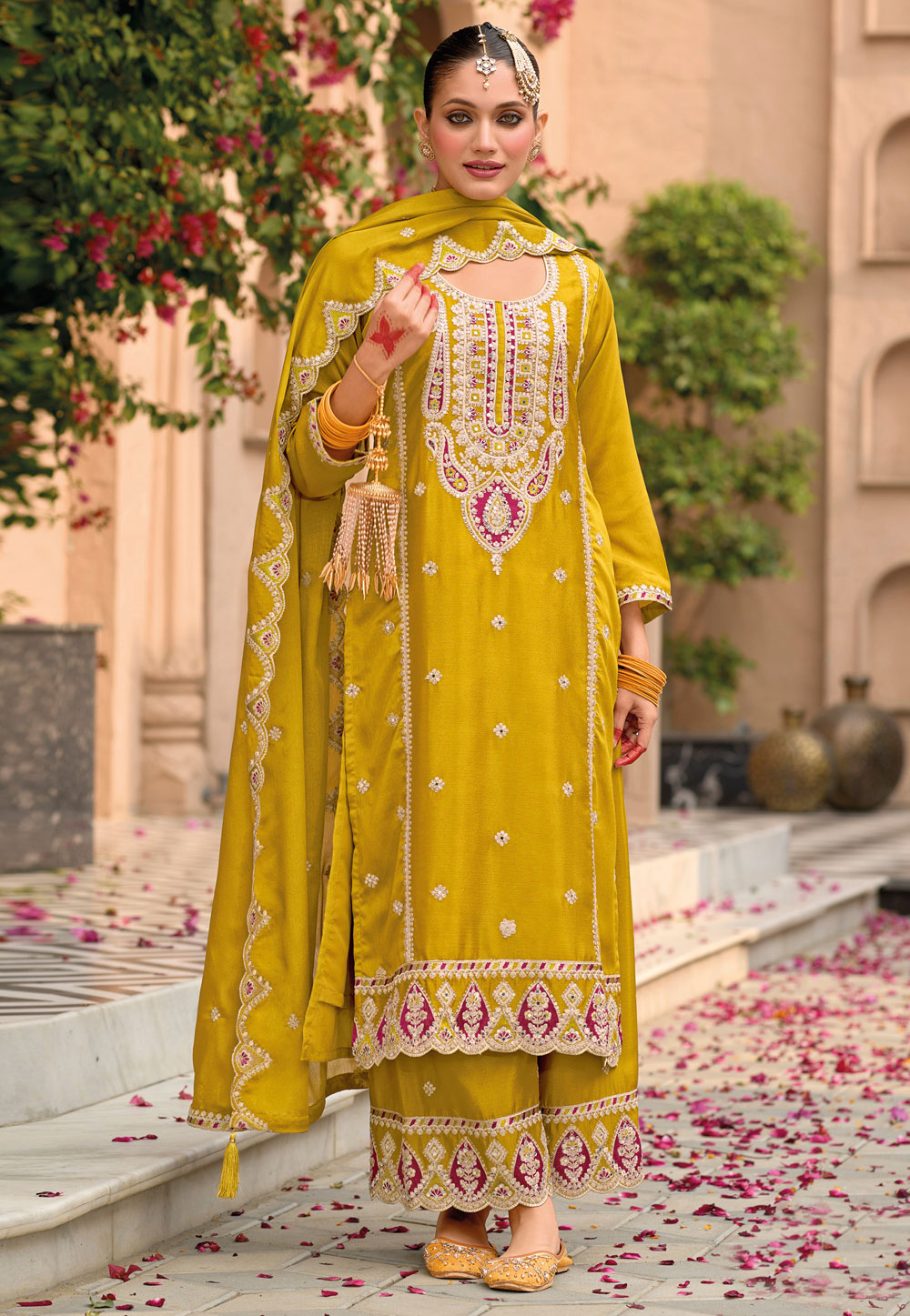 Mustard Chinon Palazzo Suit 308715