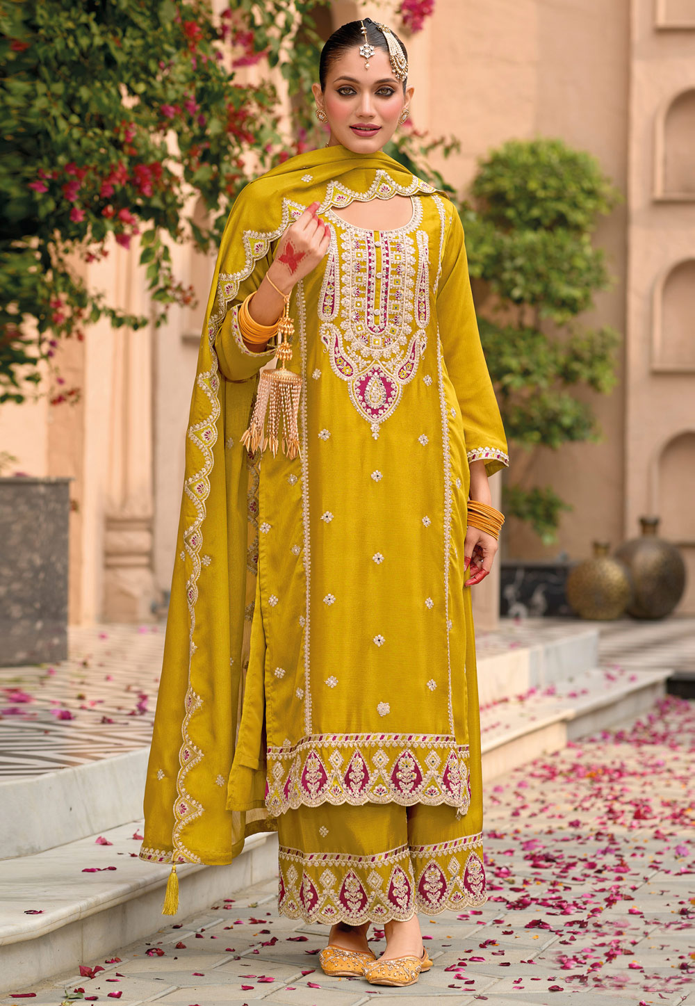 Mustard Chinon Palazzo Suit 308715