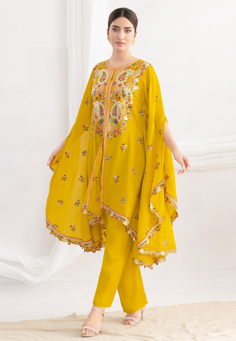 Mustard Chinon Readymade Kaftan 320917