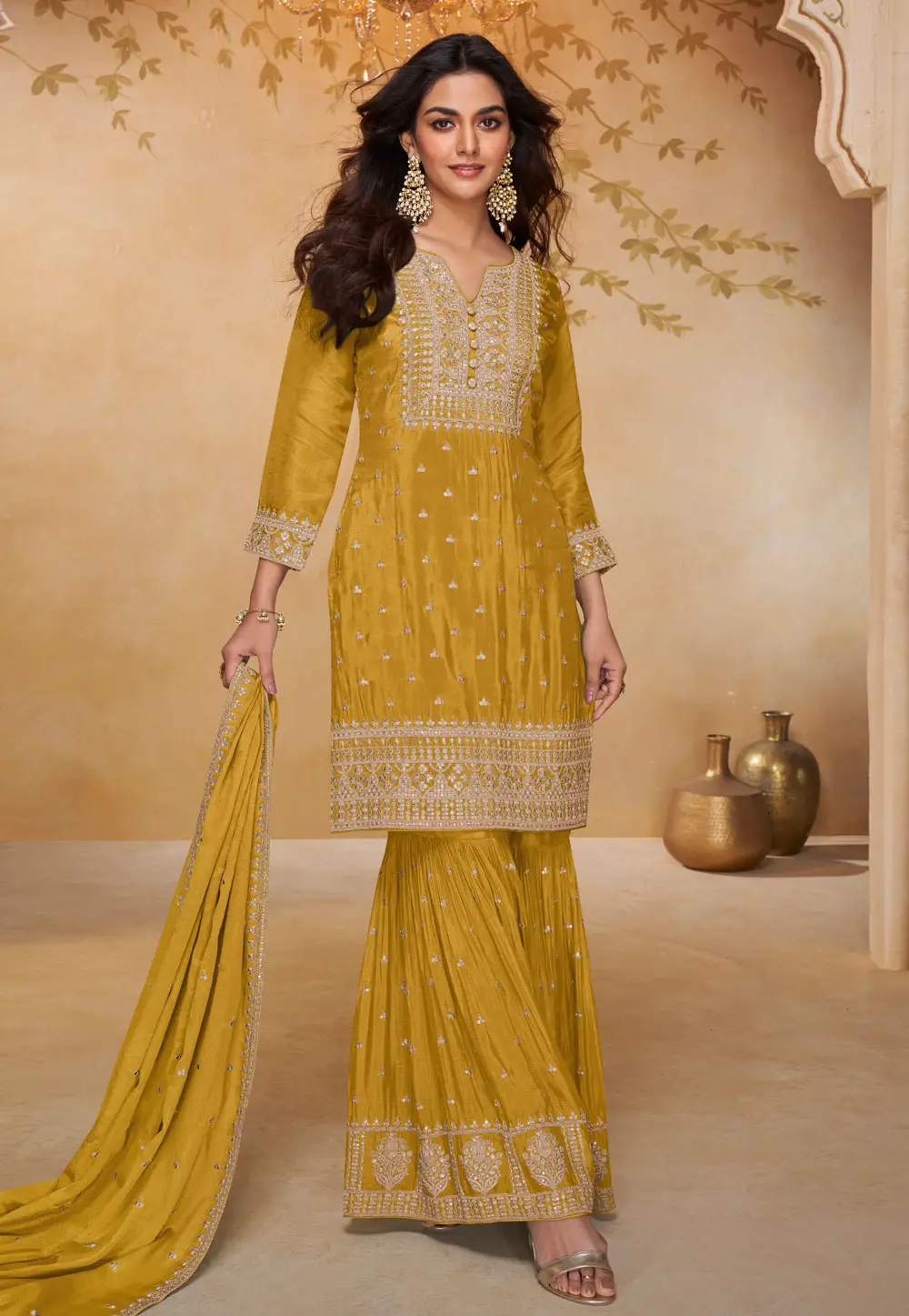 Mustard Chinon Sharara Suit 335656