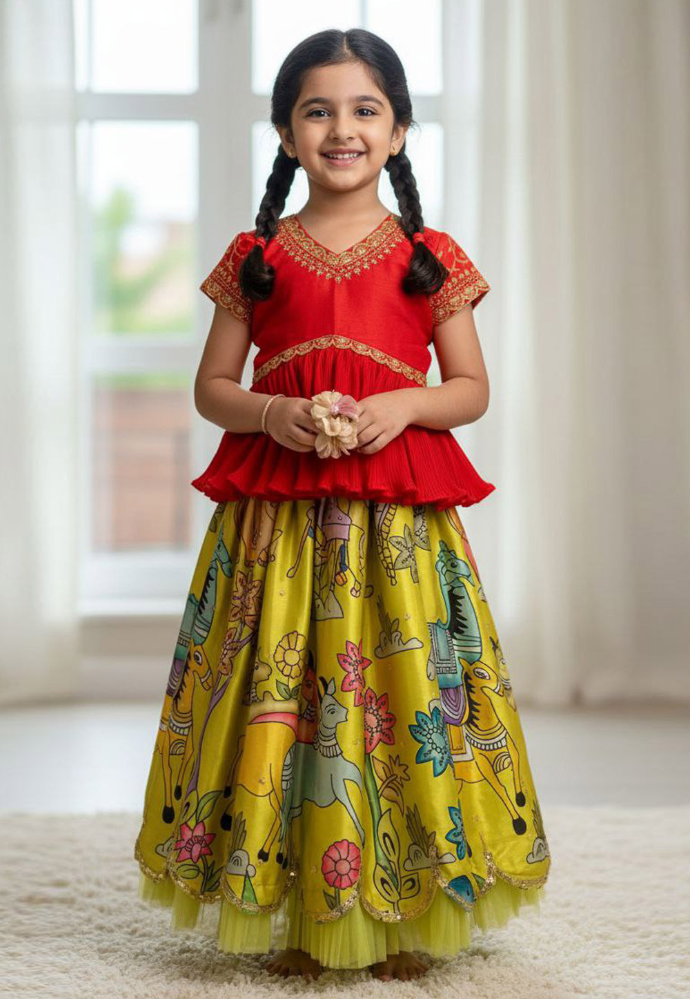 Mustard Chinon Silk Kids Lehenga Choli 319598