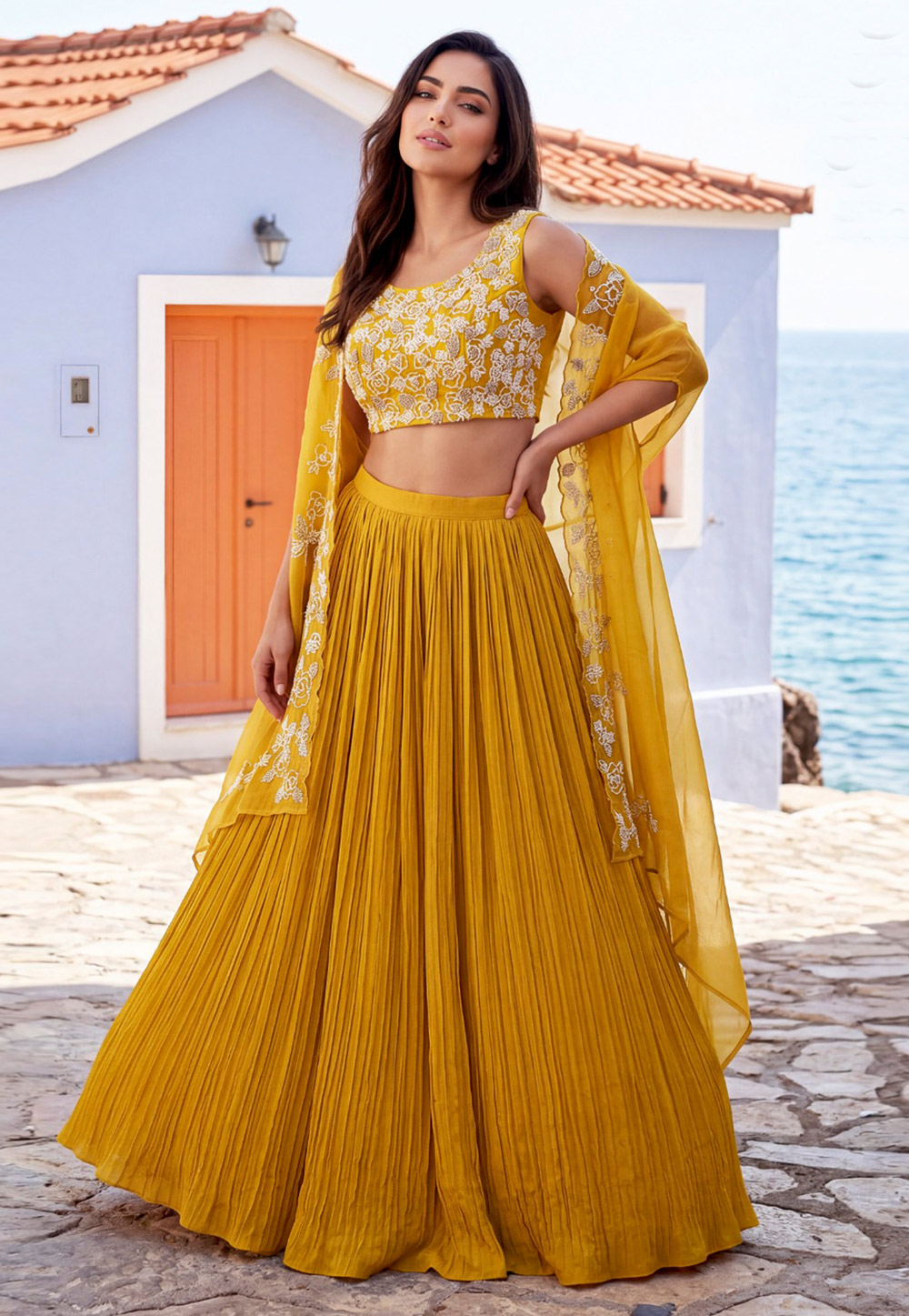 Mustard Chinon Silk Lehenga Choli 327521