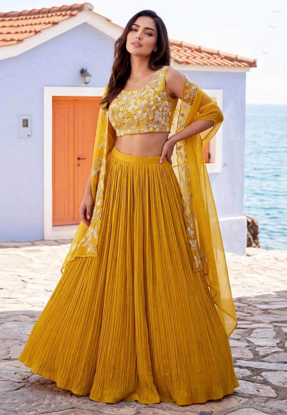 Mustard Chinon Silk Lehenga Choli 327521