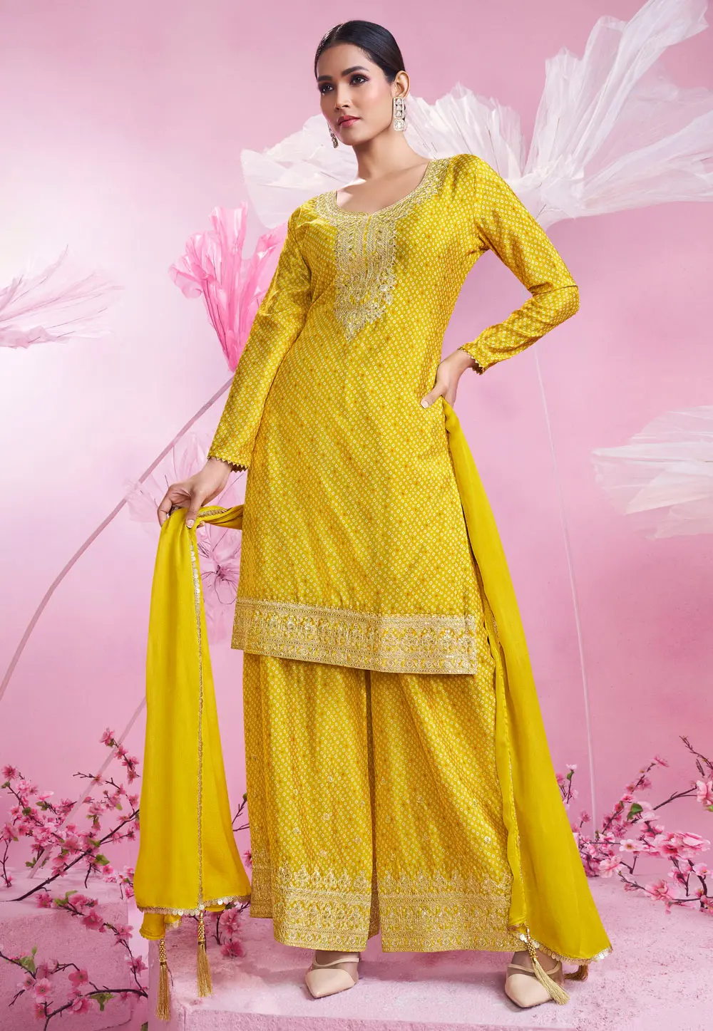 Mustard Chinon Silk Pakistani Suit 304228
