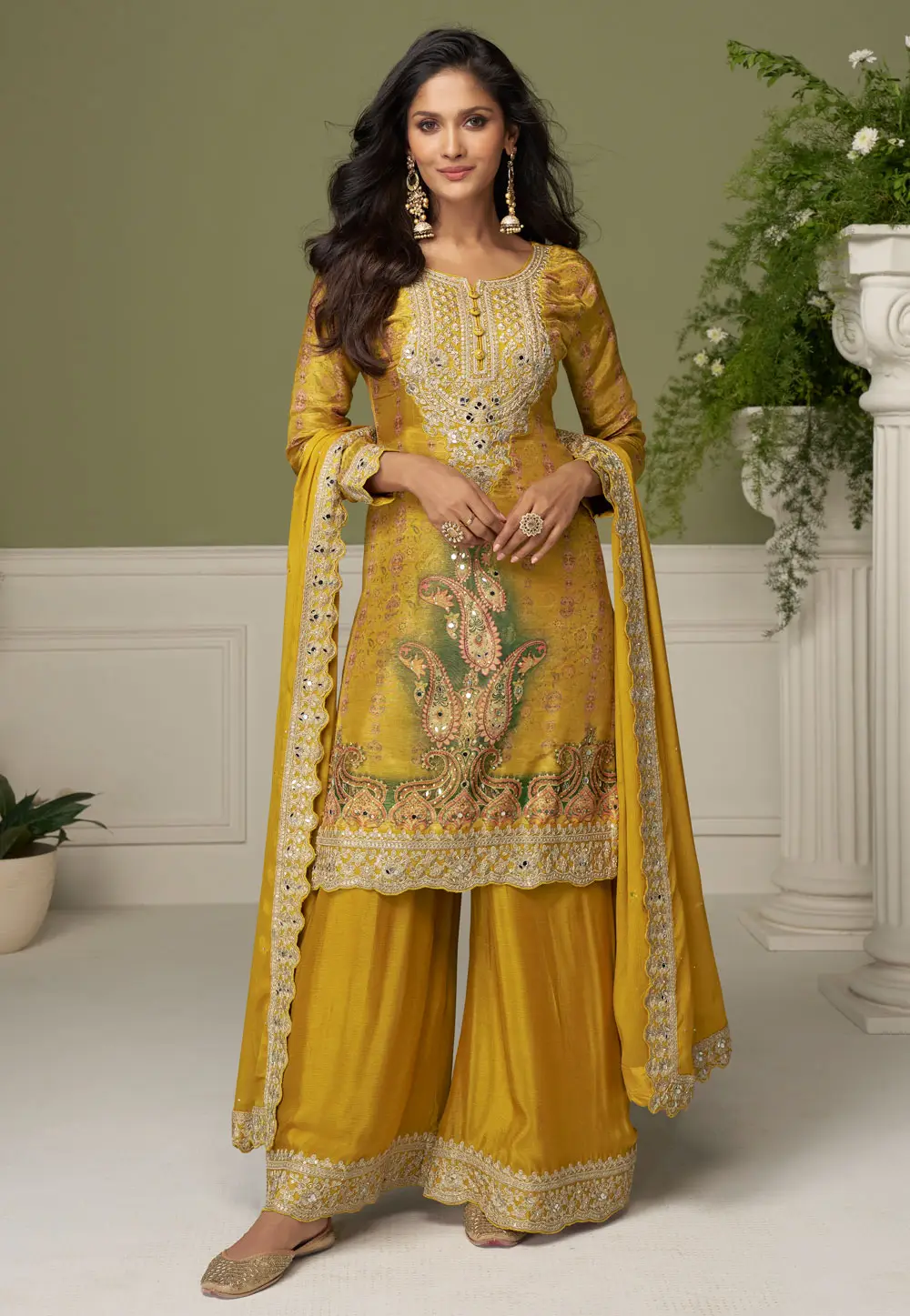 Mustard Chinon Silk Pakistani Suit 333363