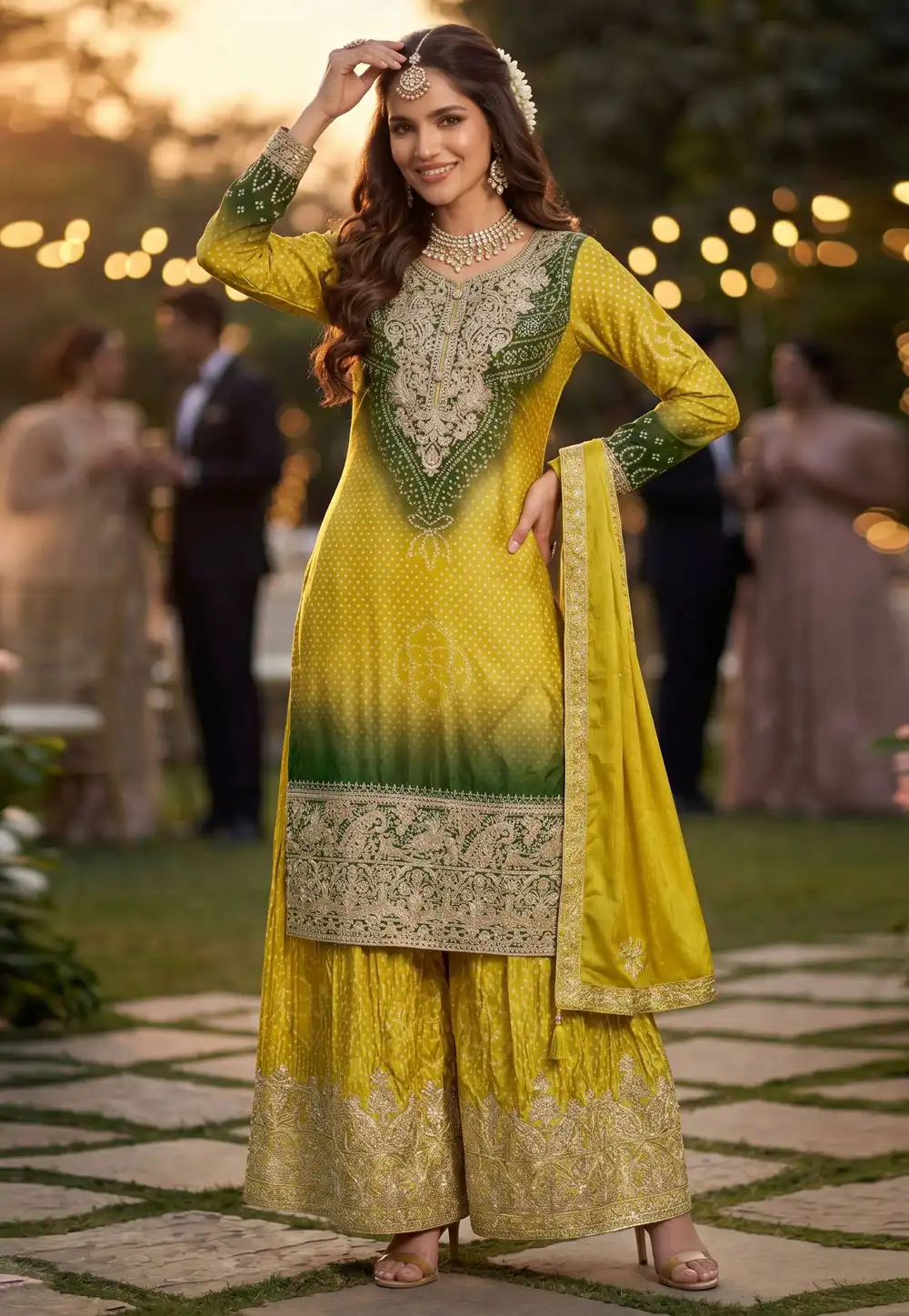 Mustard Chinon Silk Palazzo Suit 328384