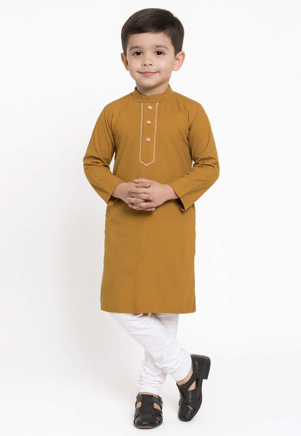 Mustard Cotton Kids Kurta Pajama 320819