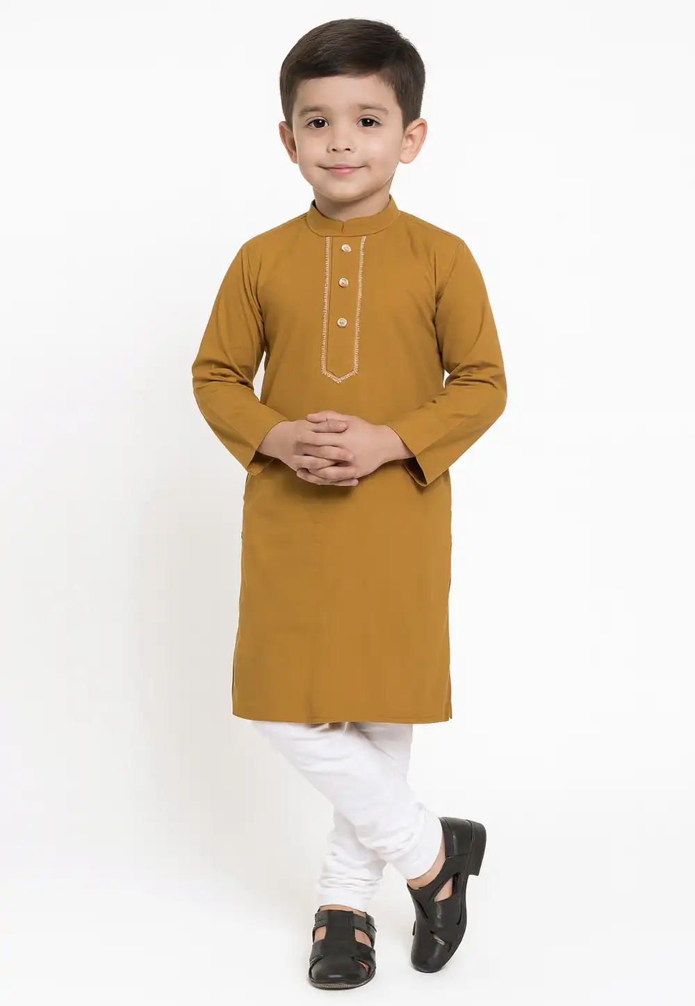 Mustard Cotton Kids Kurta Pajama 320819