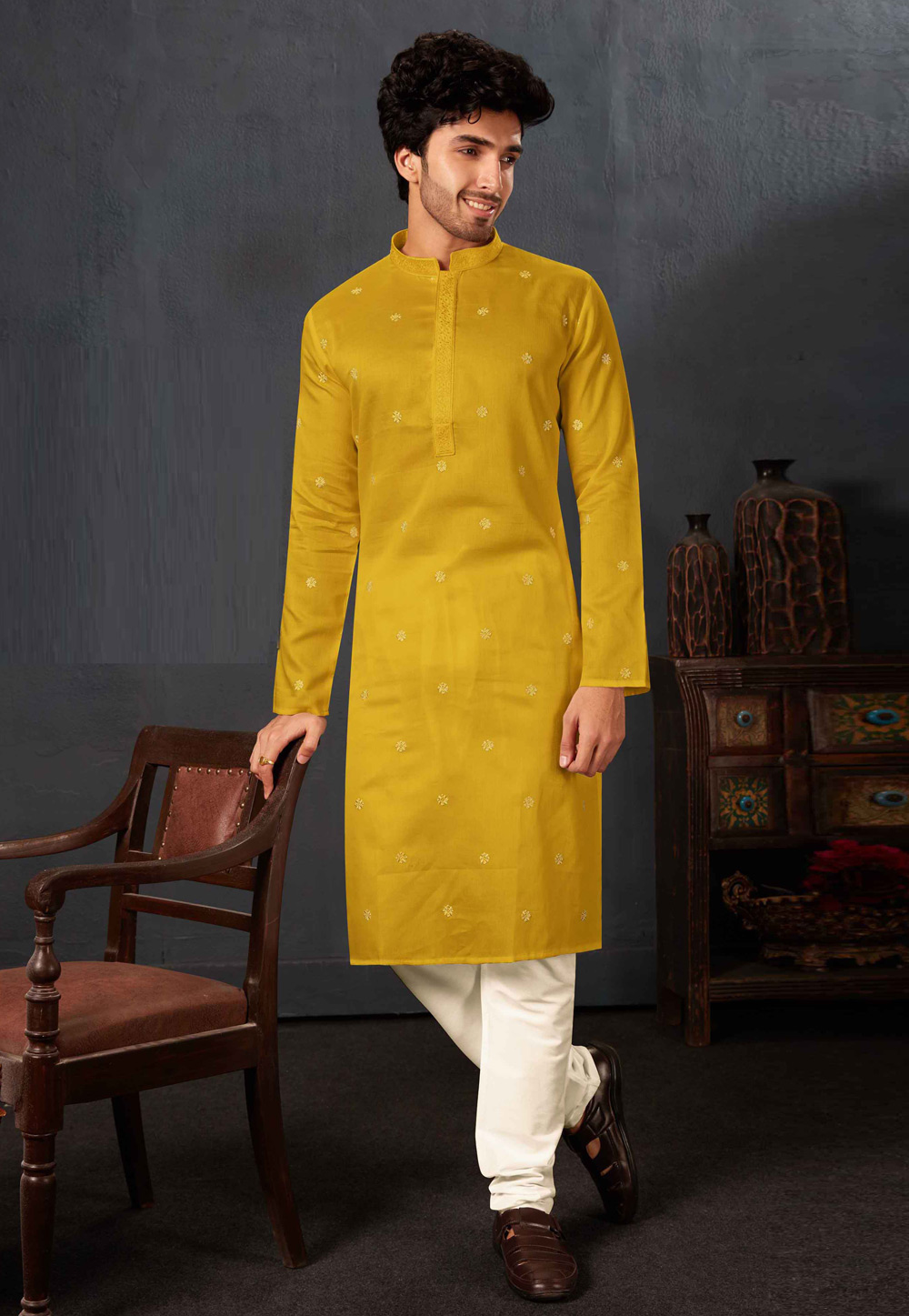 Mustard Cotton Kurta Pajama 280926