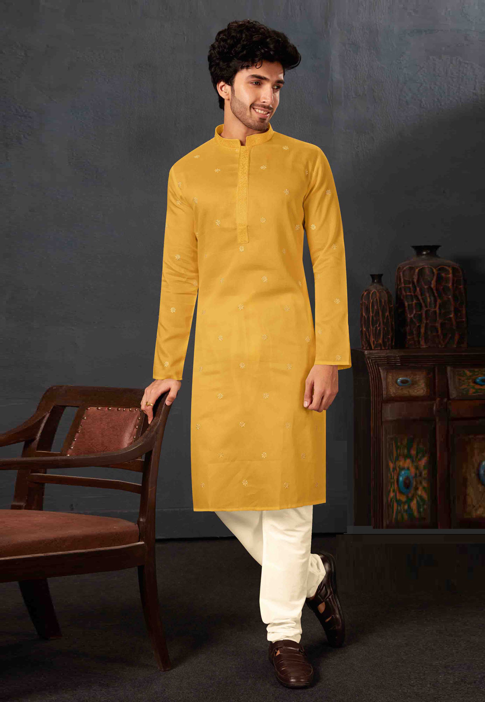 Mustard Cotton Kurta Pajama 280929