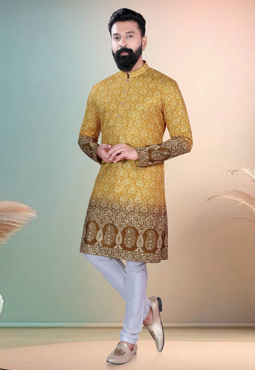 Mustard Cotton Kurta Pajama 318584