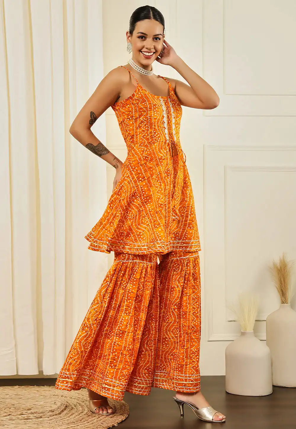 Mustard Cotton Kurta Set With Sharara 319950