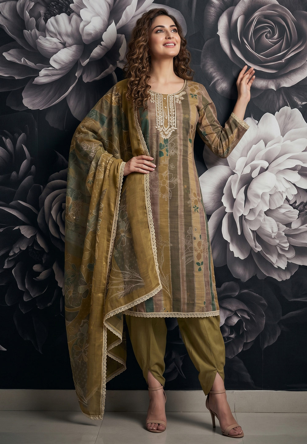 Mustard Cotton Linen Dhoti Salwar Suit 330124