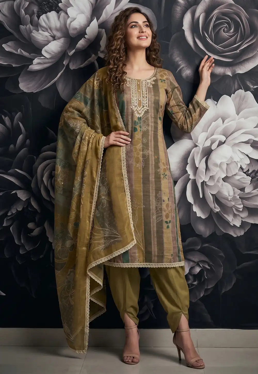 Mustard Cotton Linen Dhoti Salwar Suit 330124