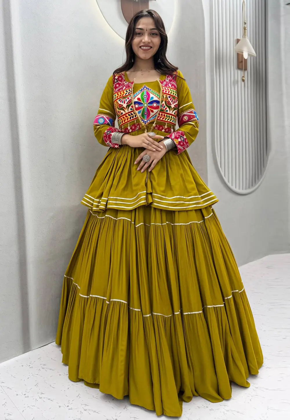 Mustard Cotton Navratri Chaniya Choli 333073
