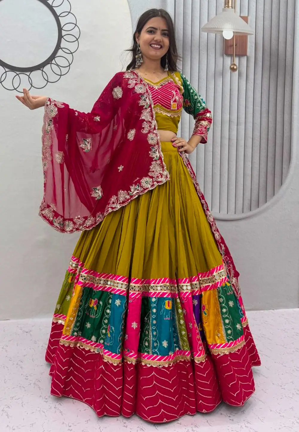 Mustard Cotton Navratri Chaniya Choli 333940