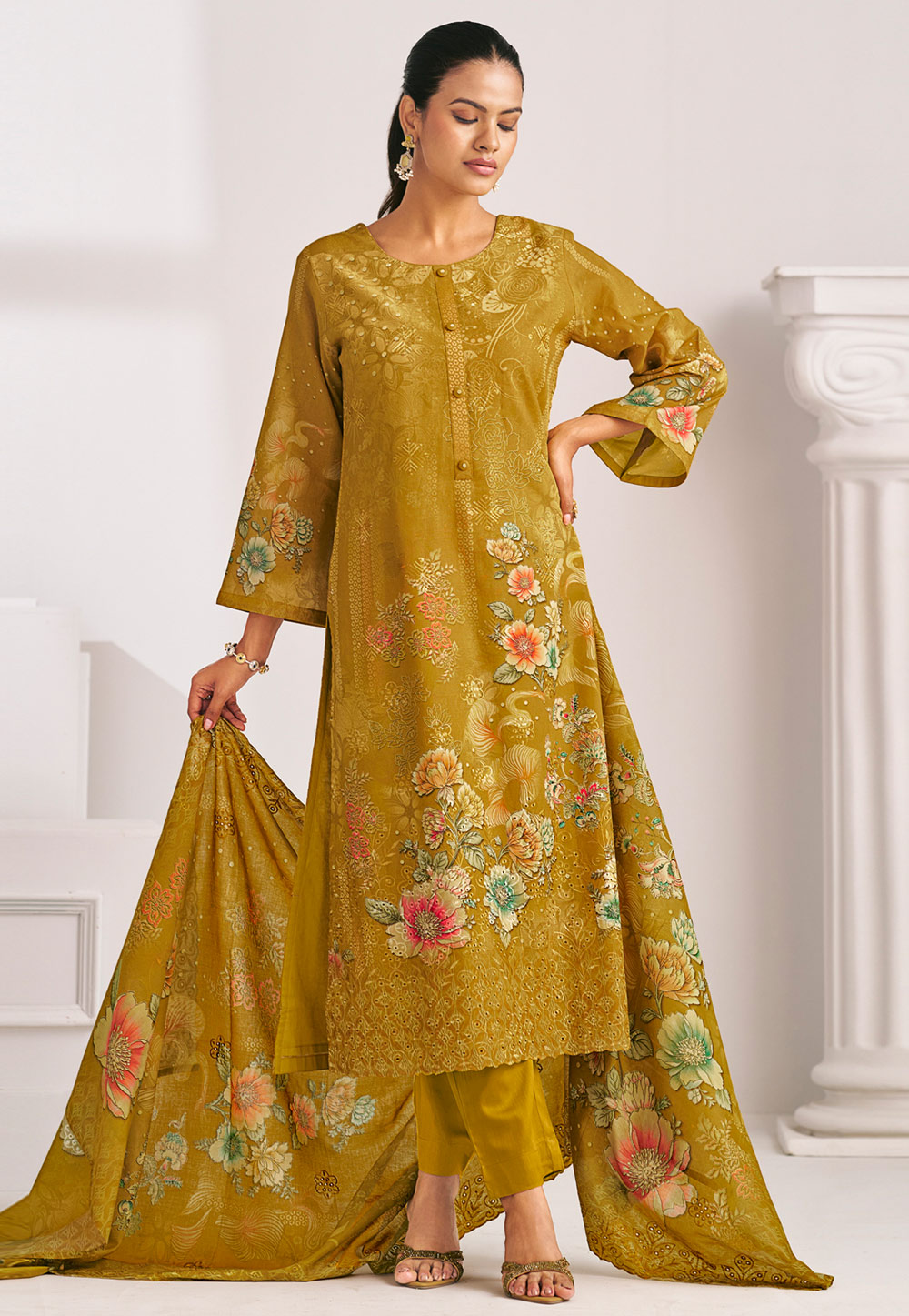 Mustard Cotton Pakistani Suit 319923