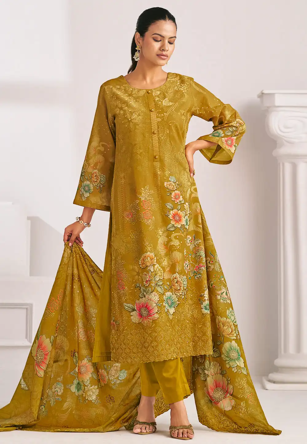 Mustard Cotton Pakistani Suit 319923