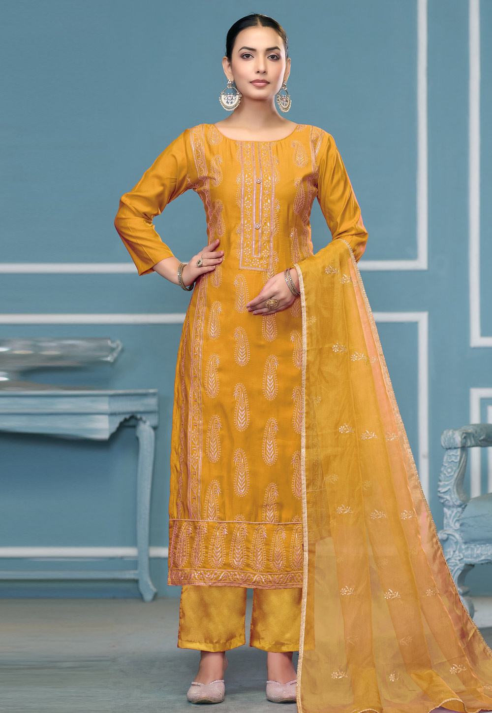 Mustard Cotton Pakistani Suit 307275