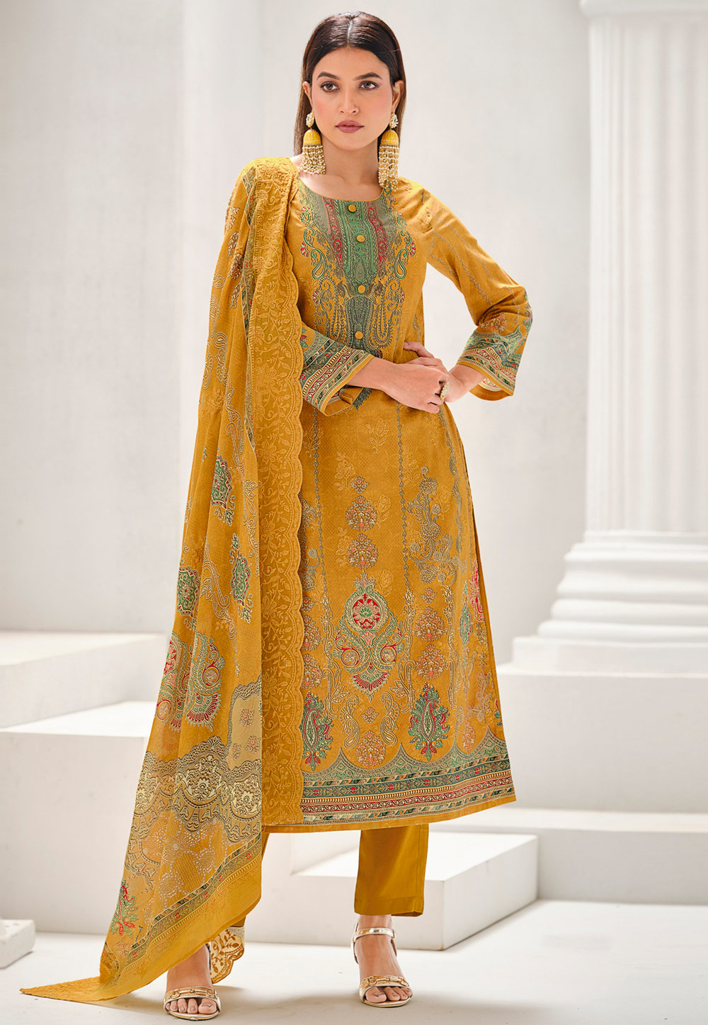 Mustard Cotton Pant Style Suit 320359