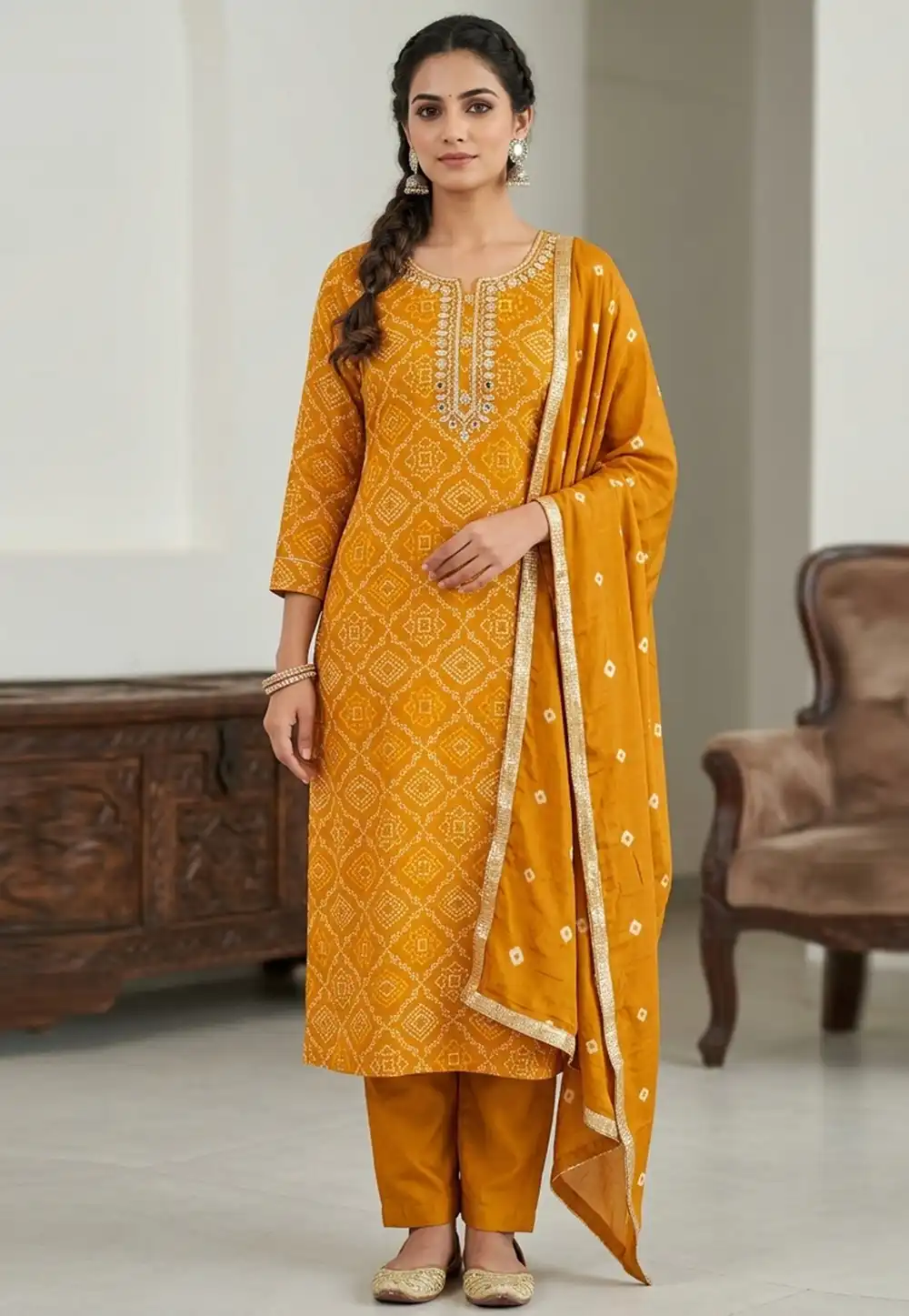 Mustard Cotton Pant Style Suit 330625