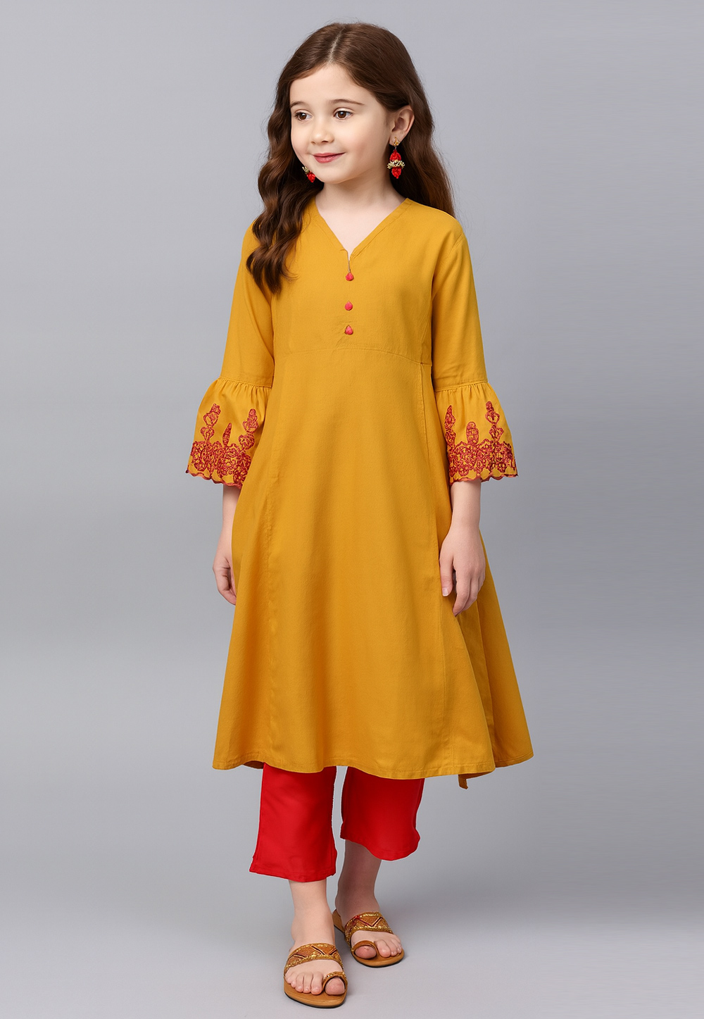 Mustard Cotton Rayon Kids Pant Style Suit 320600
