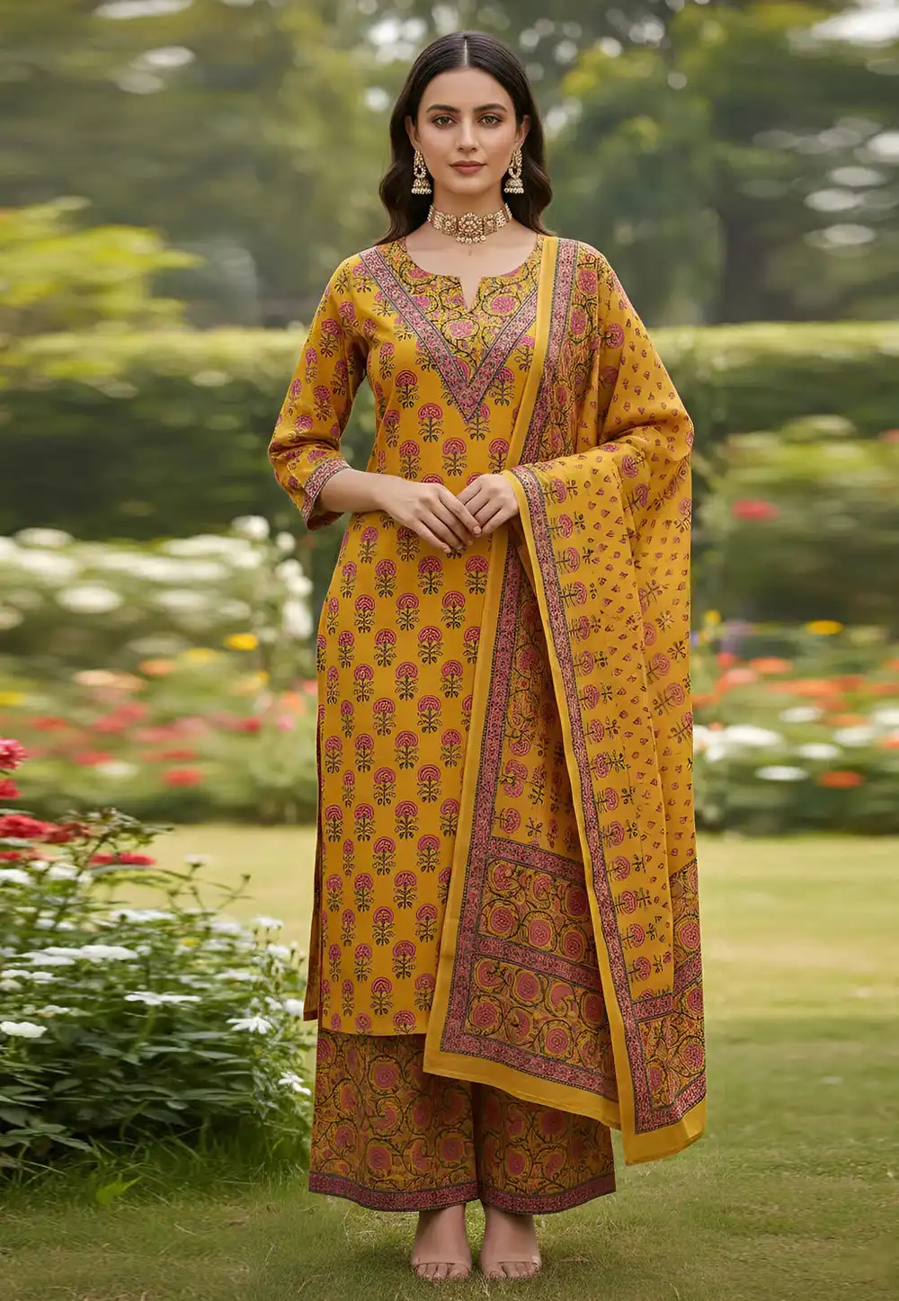 Mustard Cotton Readymade Pakistani Suit 326215