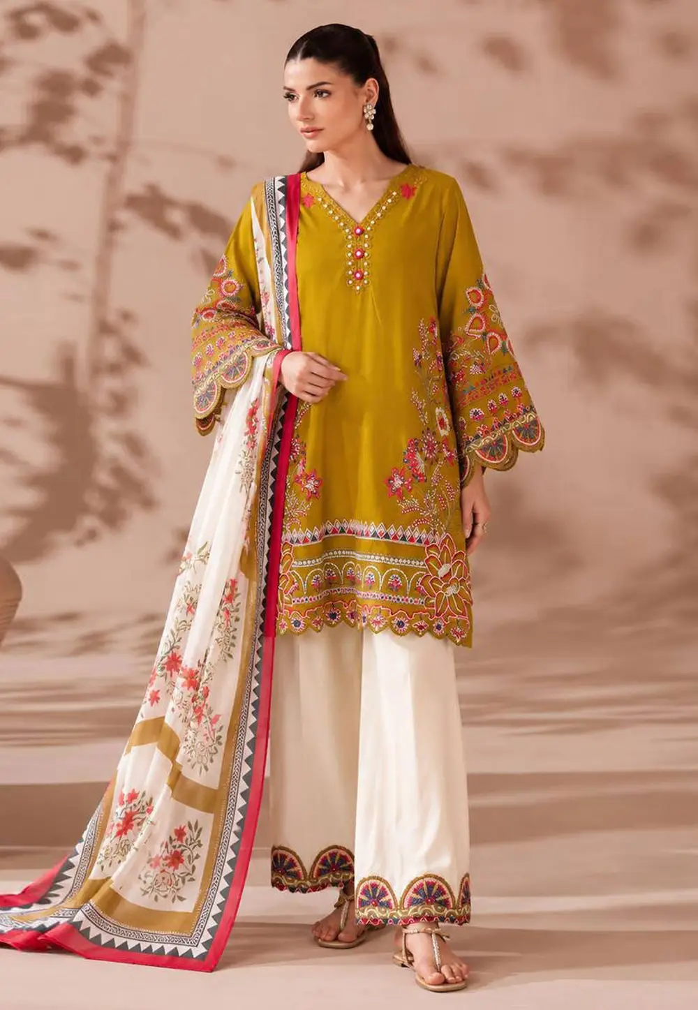 Mustard Cotton Readymade Pakistani Suit 336335