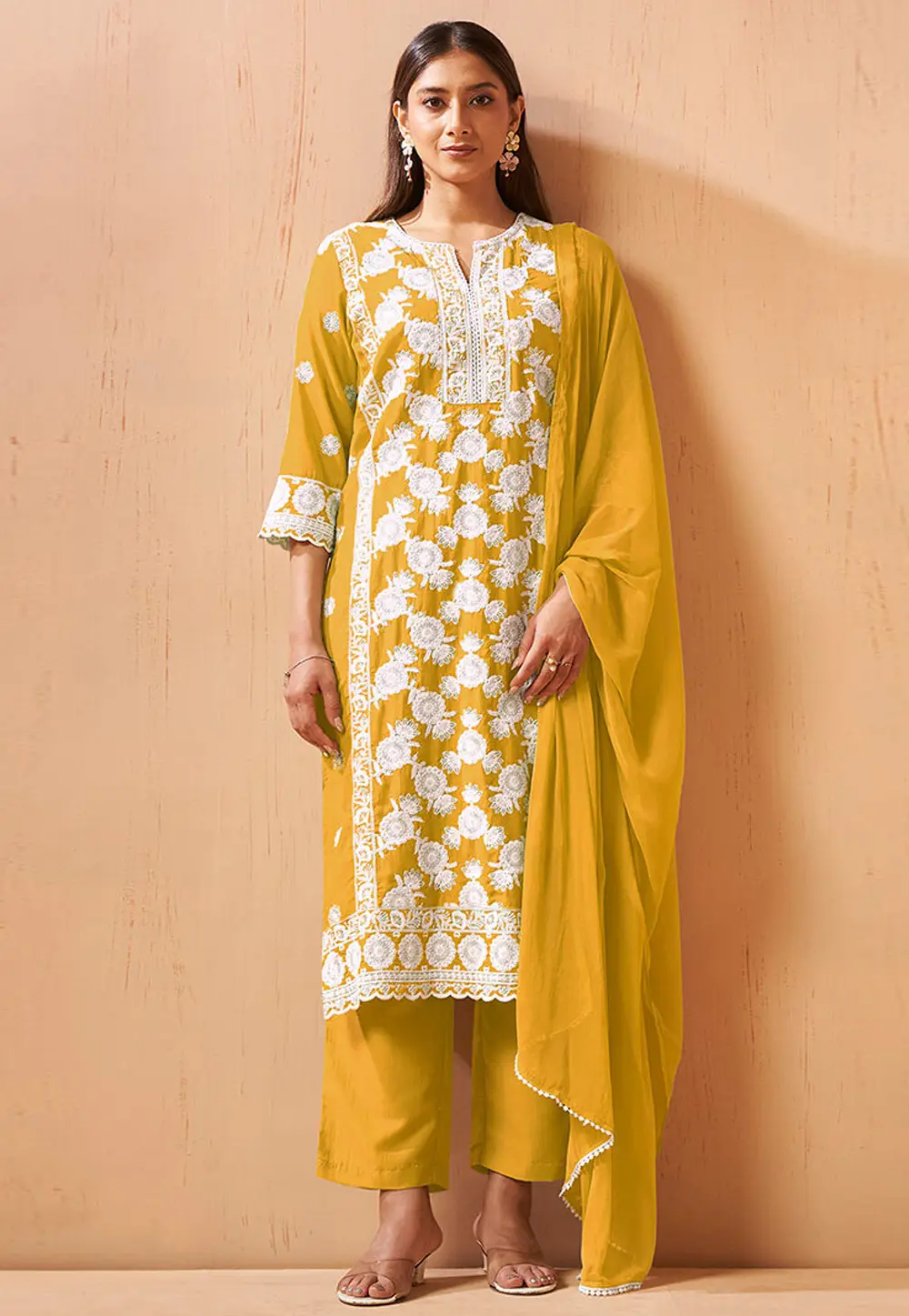 Mustard Cotton Readymade Pakistani Suit 334223