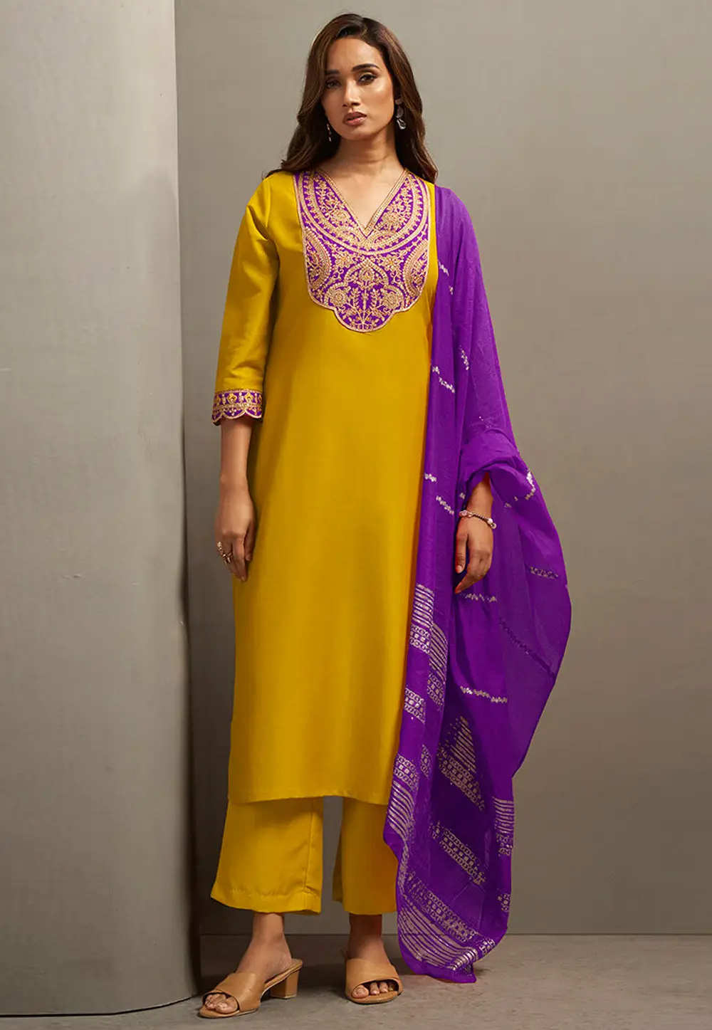 Mustard Cotton Readymade Pakistani Suit 334226