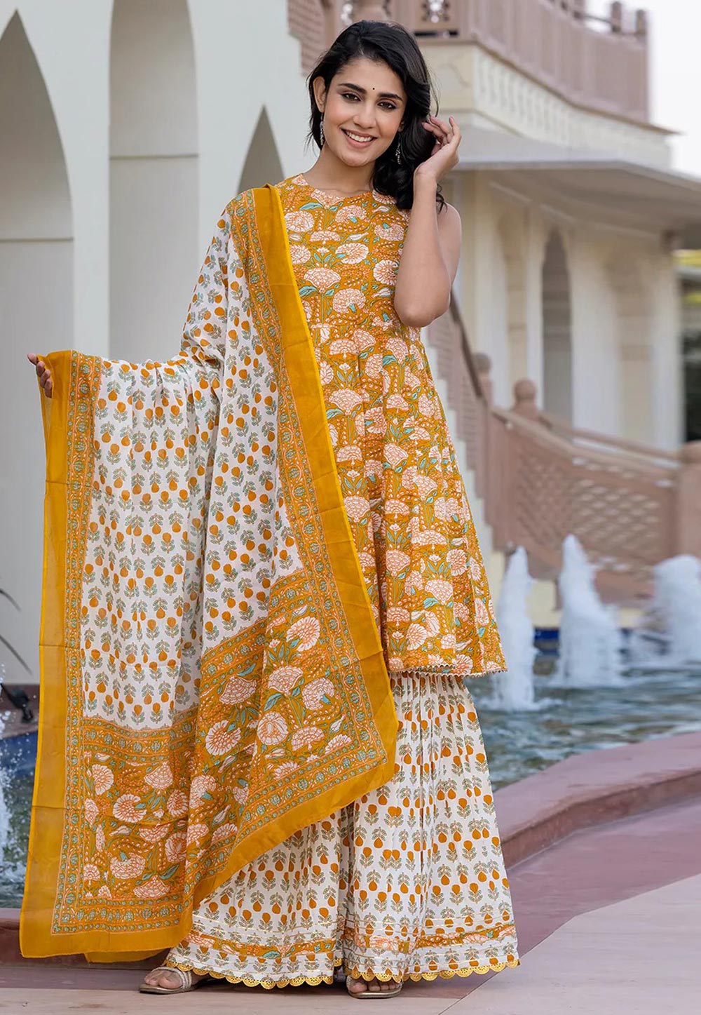 Mustard Cotton Readymade Sharara Suit 308079