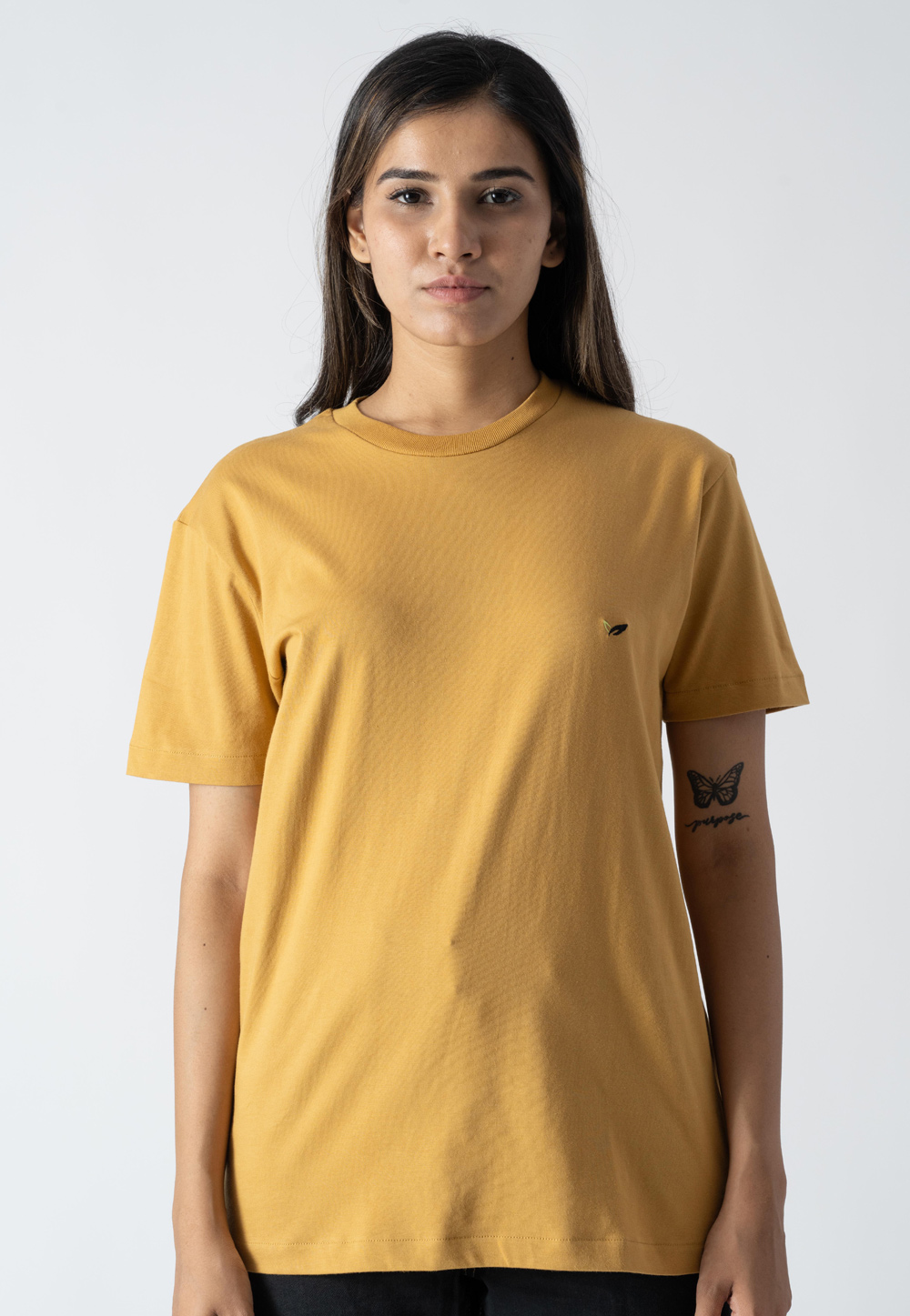 Mustard Cotton Round Neck T-Shirt 313300