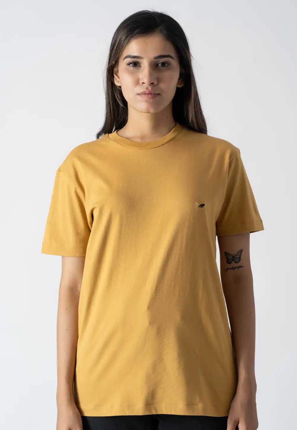Mustard Cotton Round Neck T-Shirt 313300